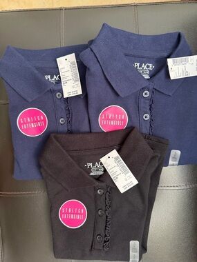 Lot of 3 The CHILDREN'S PLACE Girls' 2 Navy and Black Stretch Polo Top - NWT